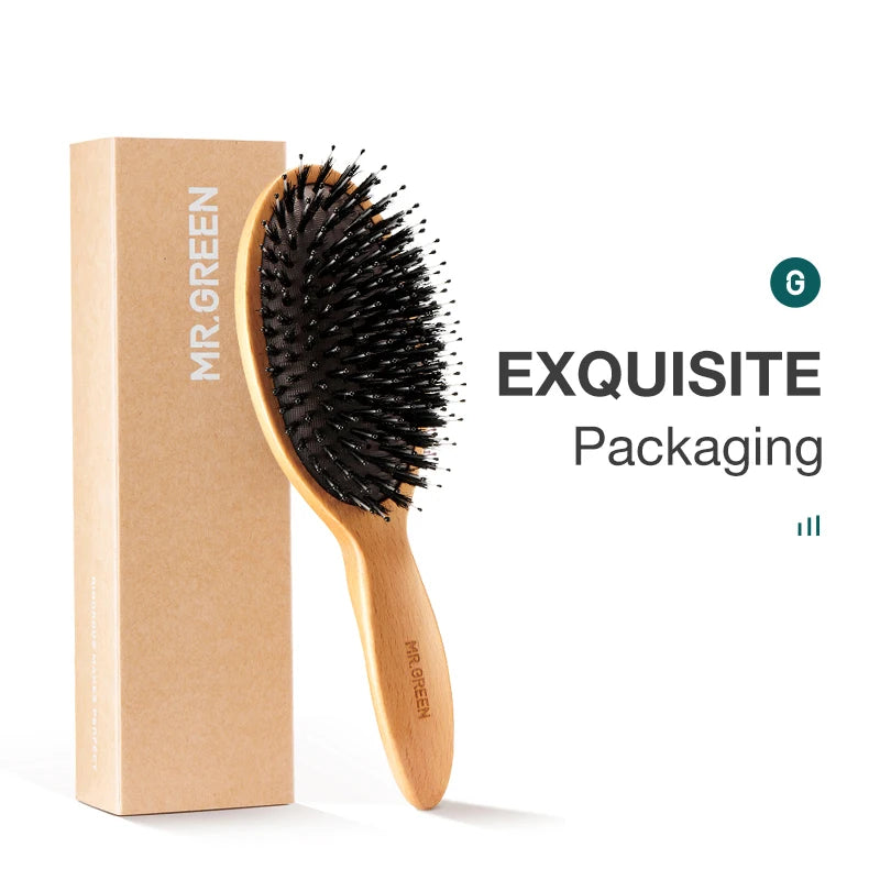 MR.GREEN Boar Bristle Hair Brush & Natural Beech Comb