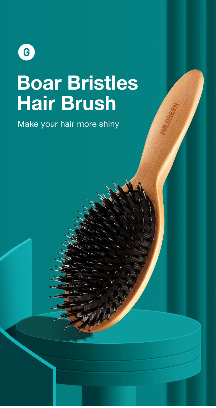 MR.GREEN Boar Bristle Hair Brush & Natural Beech Comb