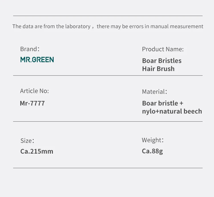 MR.GREEN Boar Bristle Hair Brush & Natural Beech Comb