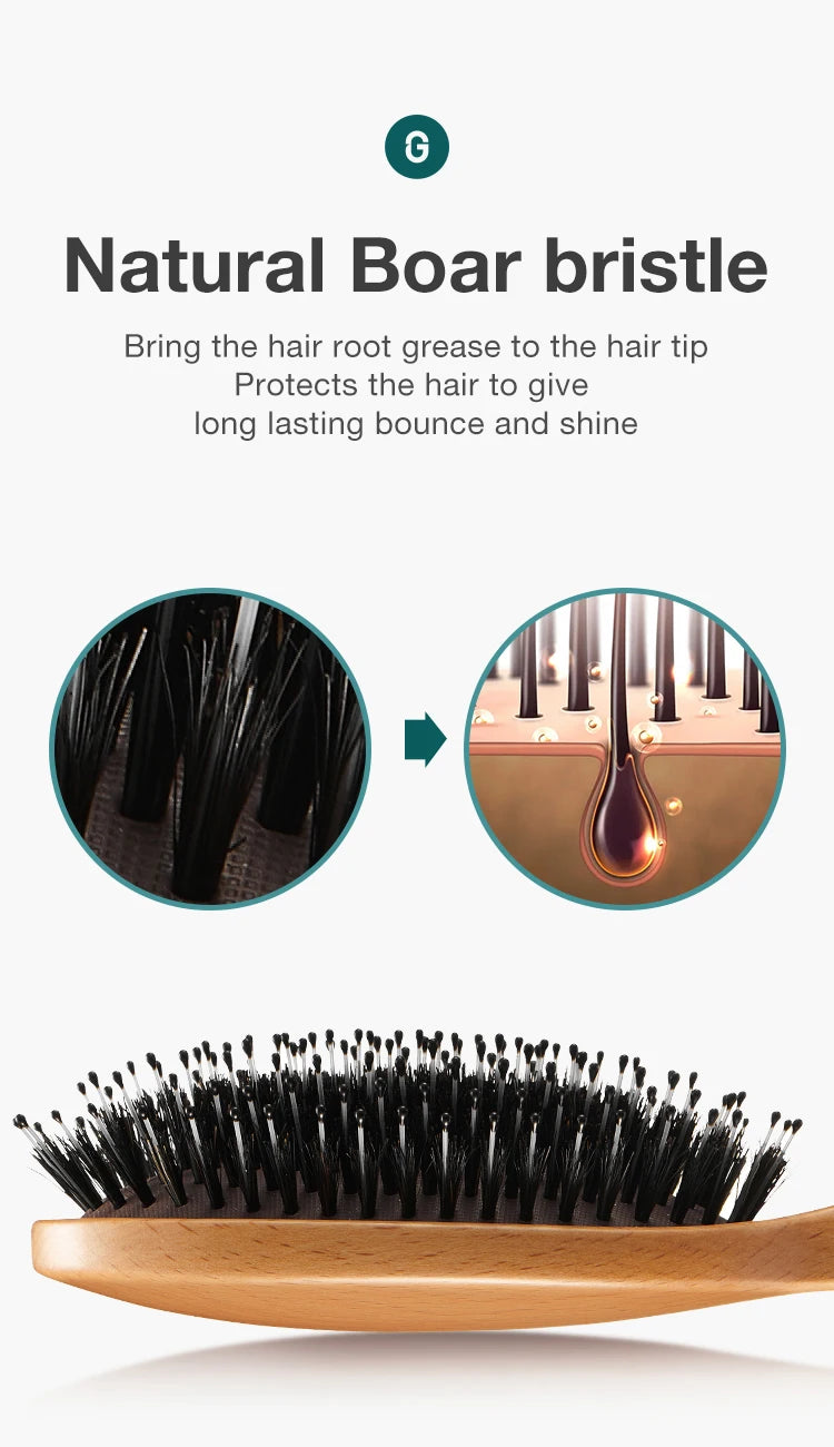 MR.GREEN Boar Bristle Hair Brush & Natural Beech Comb