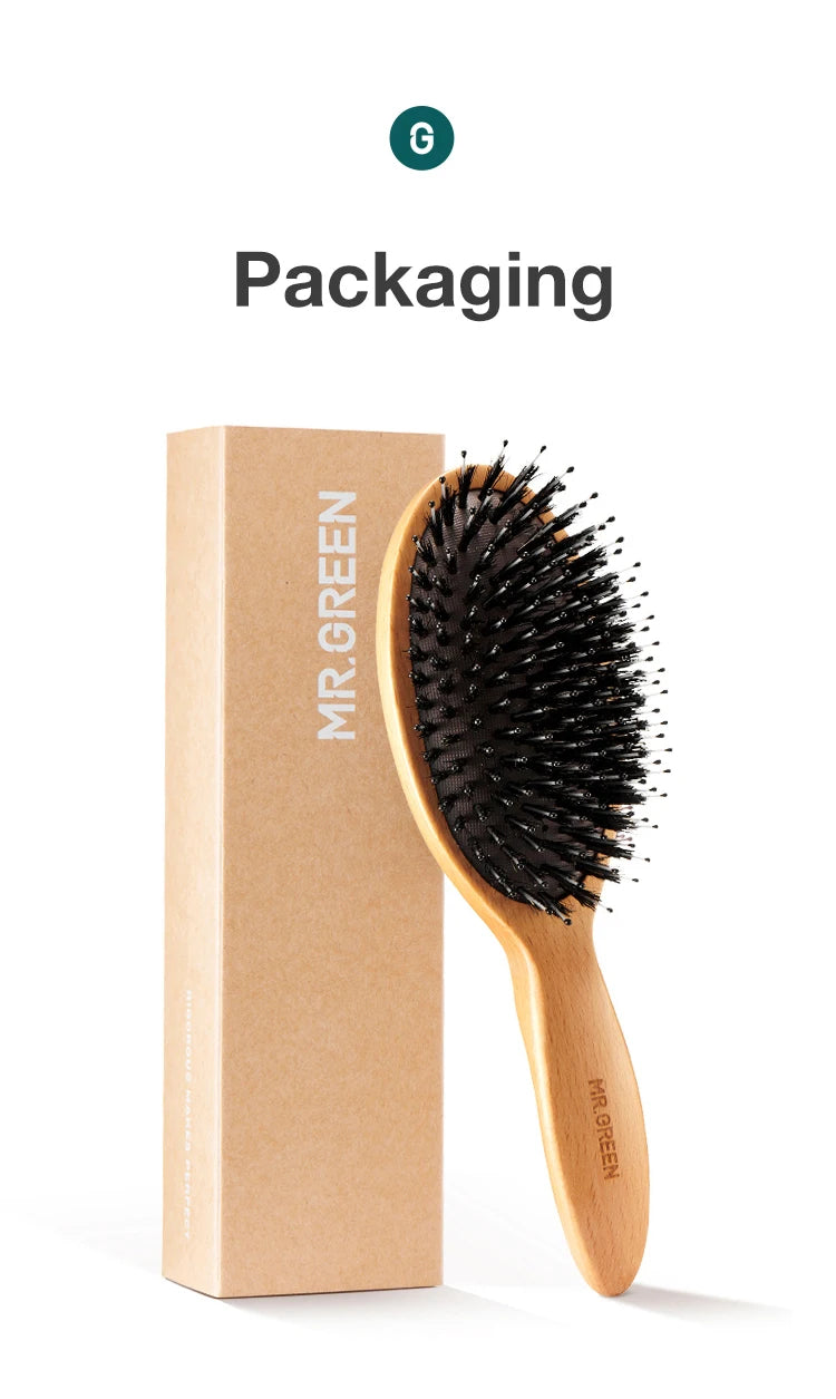 MR.GREEN Boar Bristle Hair Brush & Natural Beech Comb