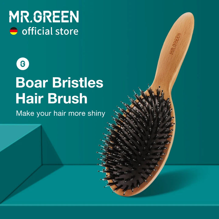 MR.GREEN Boar Bristle Hair Brush & Natural Beech Comb